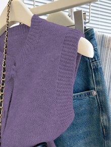 SHEIN Women's New Autumn Winter Purple Chinese Frog Button Knit Vest, Elegant Casual Round Neck Sleeveless Cardigan, Vintage Chinese Style Daily Wear - Purple - View 7