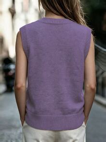 SHEIN Women's New Autumn Winter Purple Chinese Frog Button Knit Vest, Elegant Casual Round Neck Sleeveless Cardigan, Vintage Chinese Style Daily Wear - Purple - View 5