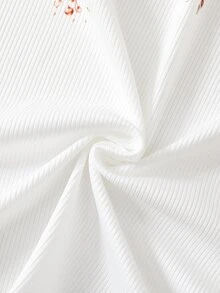 Tween女孩 春夏棕色系針織提花圓領荷葉袖T恤裙套裝 2件組 日常穿著 旅行 派對 校園 - 卡其色 - 查看 9