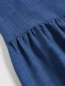 Elenzga Navy Blue Elegant Denim Flowy Wide Leg Pants, Textured Fabric, Suitable For Work Business And Casual Wear Autumn - Dusty Blue - View 7