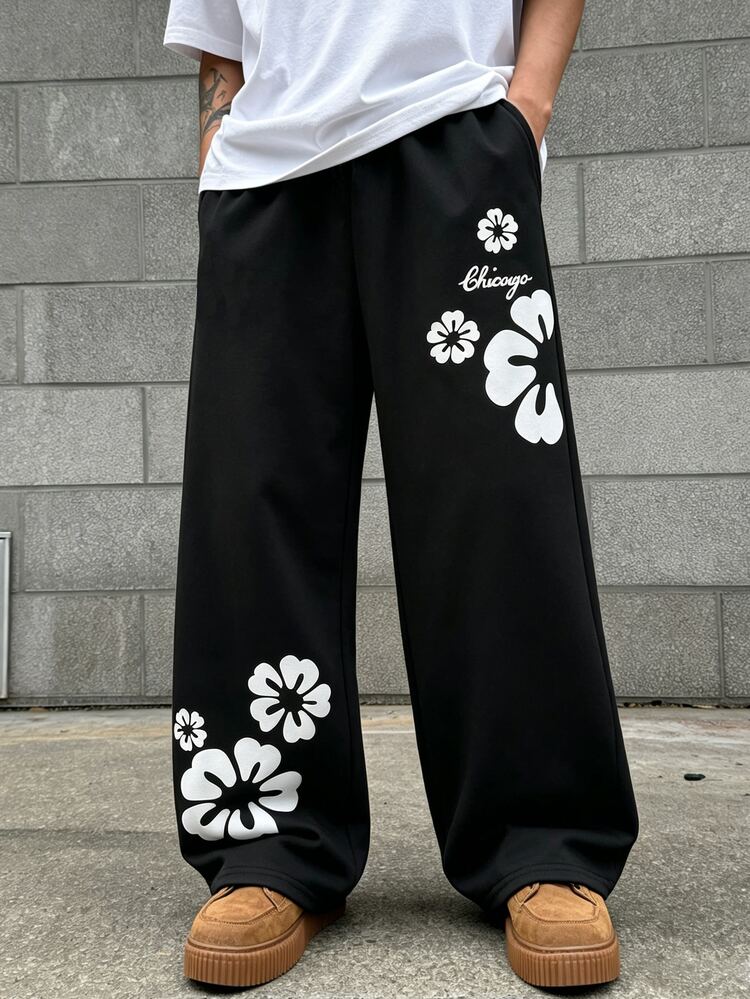 Men's Teen Streetwear Baggy Loose Wide Leg Knit Pants, Double Waist Design, Comfortable Fabric, Versatile Color, Swimming Summer Black - Multicolor - View 3