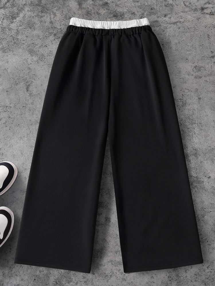 Men's Teen Streetwear Baggy Loose Wide Leg Knit Pants, Double Waist Design, Comfortable Fabric, Versatile Color, Swimming Summer Black - Multicolor - View 2