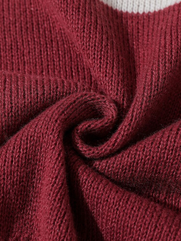 Boys (Big) Brown And White Striped Casual Versatile Sweater, Essential Layering Piece For Autumn And Winter - Burgundy - View 5