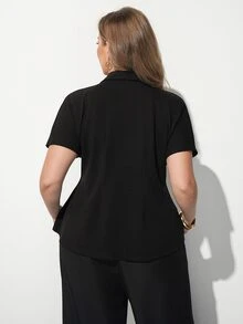 Maija Plus Size Elegant Smart Business Casual Commuter Solid Color Waist-Cinching Blazer Teachers' Day Office Going Out Evening Black Summer Fall/Winter - Black - View 6