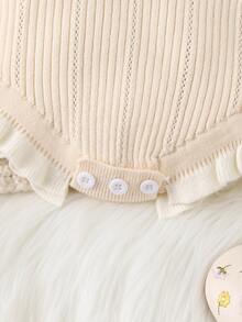 SHEIN Baby Girls Sweater Onesies, Infant Baby Knit Long Sleeve Pullover Collar Bodysuit, Suitable For Autumn/Winter - Apricot - View 5