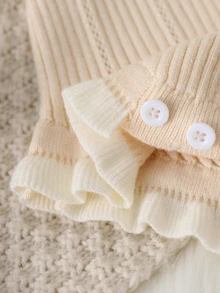 SHEIN Baby Girls Sweater Onesies, Infant Baby Knit Long Sleeve Pullover Collar Bodysuit, Suitable For Autumn/Winter - Apricot - View 3