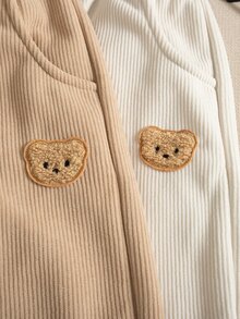 SHEIN 2pcs Set Young Boy Corduroy Sweatpants, Fleece‑Lined Loose Fit Solid Pants With Bear Patch & Pockets, Casual Fall Autumn Winter - Multicolor - View 5