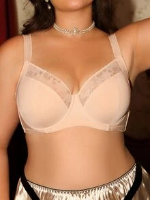 Divavoom 1pc Nude Jacquard Thin Cup Underwire Bra Plus Size - Apricot - View 4