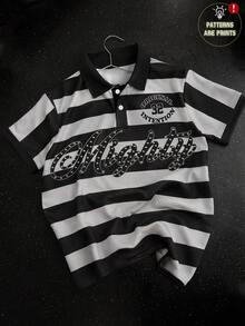 Manfinity EMRG 男士青年街頭休閒寬鬆條紋 Polo 衫 - 彩色 - 查看 1