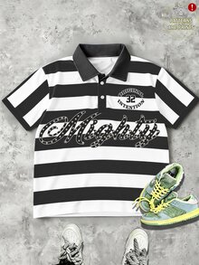Manfinity EMRG 男士青年街頭休閒寬鬆條紋 Polo 衫 - 彩色 - 查看 2