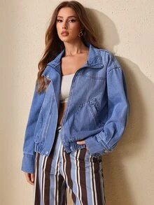 Selenza 女款休閒百搭日常長袖牛仔外套 - 藍色 - 查看 9