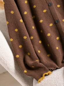 CosyJoli Plus Size Women's Fashion Polka Dot Yellow Sweater Cardigan Casual Soft Form Versatile Commute Formal Date Night Autumn/Winter Outerwear - Multicolor - View 6