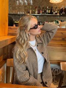 Livesso Women's Plaid Single-Breasted Casual French Classic Retro Versatile Daily Long Sleeve Jacket Autumn Travel Night Out Breakfast Everyday Black Plaid - Khaki - View 8