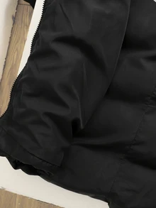 SHEIN Kids Tween Girls Autumn/Winter Casual Street Fashion Padded Hooded Coat With Faux Fur Trim And , -Length, Suitable For Back To School And Daily Wear - Black - View 8