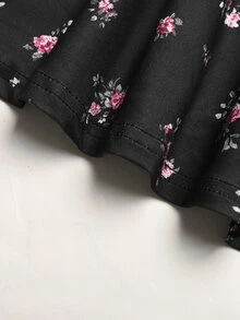 SHEIN 青少年女孩秋冬春季針織提花喇叭袖開襟衫與提花細肩帶洋裝套裝，甜美休閒優雅風 - 黑色 - 查看 6