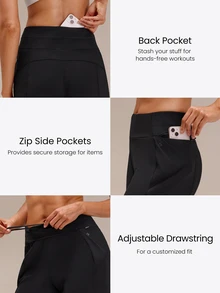 GLOWMODE 28" High Performance Stretchy 3D Knee Diamond-Shaped Crotch Tall Joggers With Adjustable Drawstring & Zip Pockets Training Running Workout Active - Black - View 4