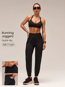 GLOWMODE 28" High Performance Stretchy 3D Knee Diamond-Shaped Crotch Tall Joggers With Adjustable Drawstring & Zip Pockets Training Running Workout Active - Black - View 1