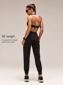 GLOWMODE 28" High Performance Stretchy 3D Knee Diamond-Shaped Crotch Tall Joggers With Adjustable Drawstring & Zip Pockets Training Running Workout Active - Black - View 3