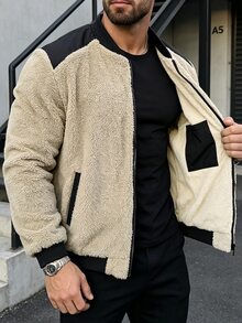 Manfinity Homme Men's Colorblock Casual Versatile Winter Padded Coat - Khaki - View 1