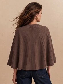 CielaLinda Women's Brown Ruched Cape Knit Cardigan, Tie Front Bow Button Sweater - Brown - View 2