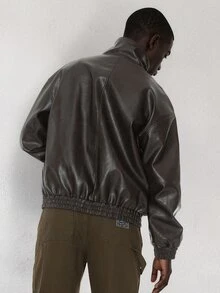 FORM&CHAOS Men's Loose Dark Brown Casual Streetwear Leather Jacket Vacation Club Fall - Black - View 2