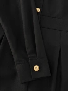 Balvessa Women's Long Dress, Solid Color Dress, Daily Commute Long Sleeve Dress, Button Decor Dress - Black - View 6