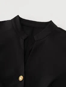 Balvessa Women's Long Dress, Solid Color Dress, Daily Commute Long Sleeve Dress, Button Decor Dress - Black - View 4