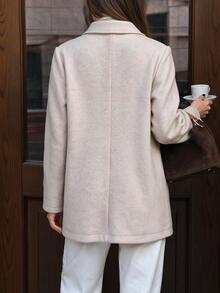 EMERY ROSE Women's Autumn/Winter Beige Double-Faced Wool Coat, Lapel Collar Double-Breasted Waist-Divided Slim Fit Mid-Length, Elegant Casual Office Business - Apricot - View 2