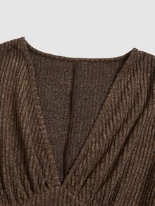 Selianne Solid Plunging Neck Ribbed Knit Dress Dinner Night Out Date Night Going Out Dark Brown Autumn Sexy Thanksgiving - Brown - View 6