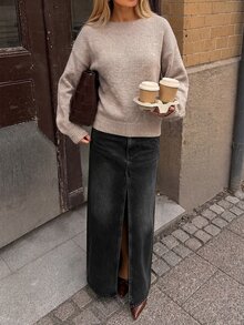 SHEIN LUNE Oatmeal Drop Shoulder Sweater, Leopard Print Bow Open Back Knit Pullover For Women - Apricot - View 4