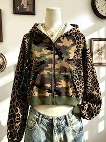 Lalippa Women's Leopard Print Patchwork Camouflage Print Sweatshirt - Multicolor - View 4