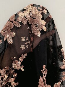 Reflora Gaun Fashion Elegan Ukuran Plus dengan Jaket Berpayet, Set 2 Potongan untuk Natal - Hitam - View 10