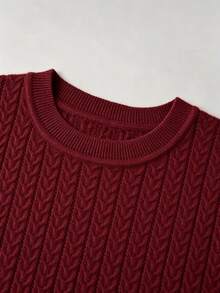 SHEIN Women's Solid Color Round Neck Short Sleeve Casual Versatile Knit Top - Burgundy - View 5