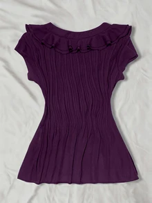 IslaSuriya Olive Green Cap Sleeve Chiffon Blouse With Bow Tie For Women - Purple - View 2