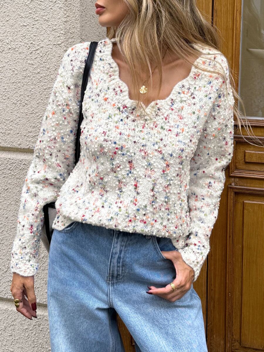 SHEIN LUNE Sweater Kasual Wanita untuk Komuter Lengan Panjang Musim Gugur/Dingin Motif Patchwork Kelim Bergelombang Colorblock untuk Pergi Keluar - MultiWarna - View 1