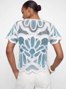 Maija Cardigans para mujer Brunch Vacaciones Azul y Blanco Otoño Boho - Multicolor - Ver 2