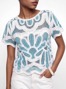 Maija Cardigans para mujer Brunch Vacaciones Azul y Blanco Otoño Boho - Multicolor - Ver 1