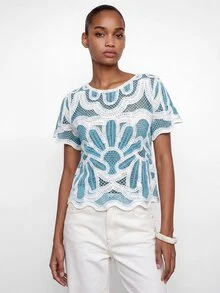 Maija Cardigans para mujer Brunch Vacaciones Azul y Blanco Otoño Boho - Multicolor - Ver 6