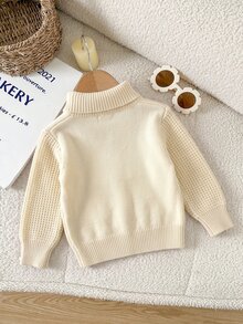 SHEIN Baby Girl Baby Boy Textured Jacquard Cable Knit High Neck Long Sleeve Thick Pullover Autumn Top Suitable For Winter - Beige - View 2