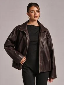 SHEIN BAE Women's Autumn Fashion Versatile Jacket - Coffee Brown - View 3