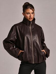 SHEIN BAE Women's Autumn Fashion Versatile Jacket - Coffee Brown - View 1