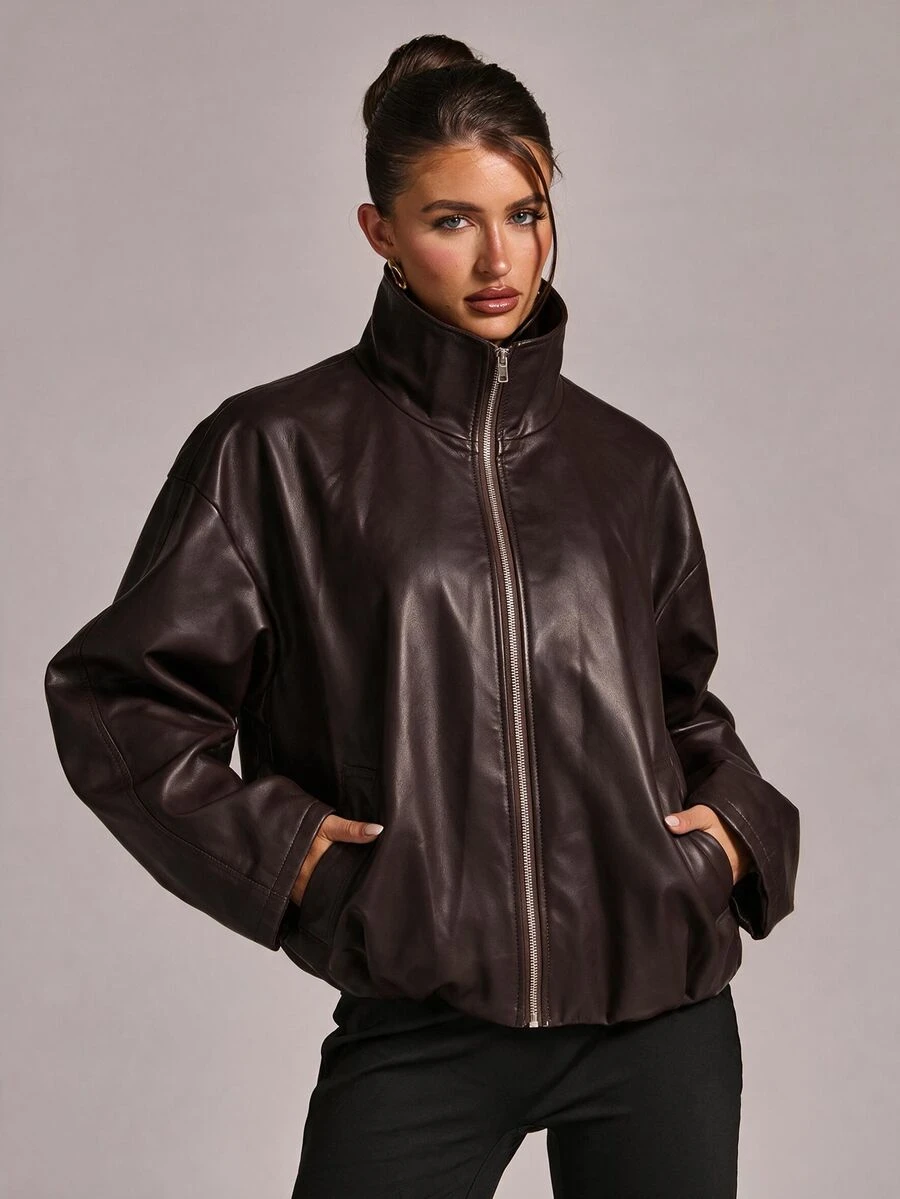 SHEIN BAE Women's Autumn Fashion Versatile Jacket - Coffee Brown - View 1