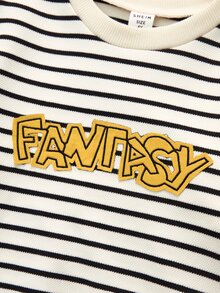 SHEIN Kids Young Boy Contrast Color Striped Embroidered Collar Long Sleeve Pullover Sweatshirt, Versatile & Comfortable, College Sports Casual, Suitable For Spring, Summer, Autumn, Winter - Multicolor - View 4