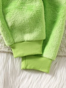 SHEIN 嬰兒新生兒連身衣 萊姆綠 3D恐龍尾巴 尖刺 牙齒 長袖連帽 加厚 派對 家庭套裝 秋冬 毛絨萬聖節 - 綠色 - 查看 4