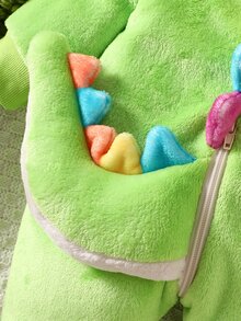 SHEIN 嬰兒新生兒連身衣 萊姆綠 3D恐龍尾巴 尖刺 牙齒 長袖連帽 加厚 派對 家庭套裝 秋冬 毛絨萬聖節 - 綠色 - 查看 6