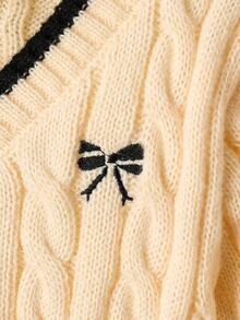 SHEIN Tween Girl Embroidered Fashion Cable Knit Long Sleeve Streetwear Sweater - Yellow - View 5