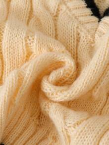 SHEIN Tween Girl Embroidered Fashion Cable Knit Long Sleeve Streetwear Sweater - Yellow - View 6