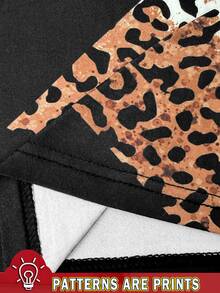 Selamara Women's Elegant, Fitted Black Long-Sleeve T-Shirt With A Leopard Print Patternsuitable For Halloween, Commuting, And Everyday Wear. - Multicolor - View 4