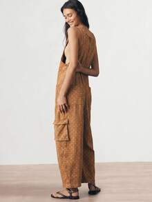 Bohemela Women's Polka Dot Pattern Pocket Design Casual 70S Denim Overalls Picnic Summer Fall Brown And White Polka Dot - Khaki - View 3