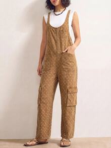 Bohemela Women's Polka Dot Pattern Pocket Design Casual 70S Denim Overalls Picnic Summer Fall Brown And White Polka Dot - Khaki - View 8